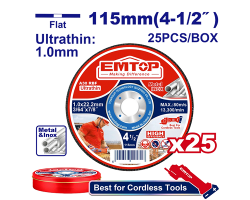 JEU DE 25 DISQUES TRONÇ 115MM EMTOP EACD11011525