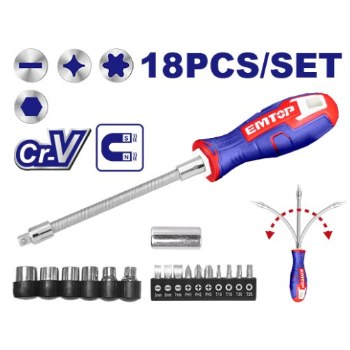 JEU DE 18 TOURNEVIS  EMTOP ESST1802